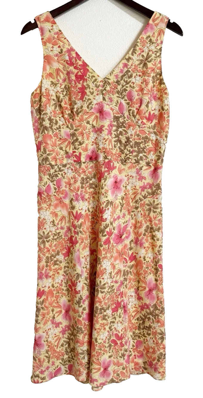 Ann Taylor LOFT Linen Blend Floral Midi Dress Sleeveless Lined Women's 8